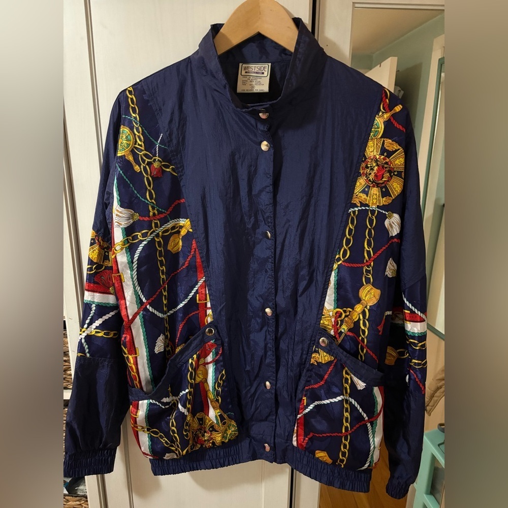 Vintage 1990s Windbreaker Nylon Navy Jacket Medium - Picture 3 of 11